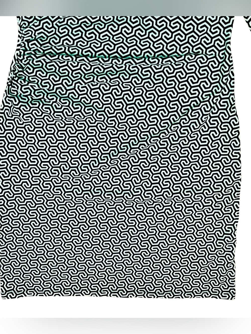 J McLaughlin Dress Catalina Cloth Mint Green Black Geometric Print Ruched Sz S - Picture 6 of 13